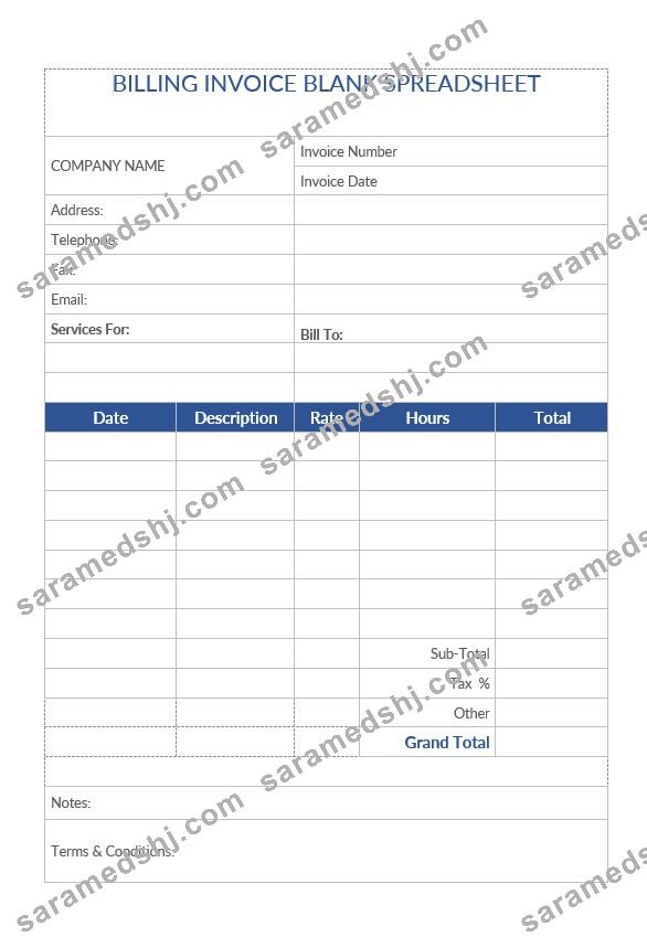 Billing Invoice Blank Spreadsheet Template